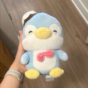 NWT MINISO Blue Penguin Plush with Pink Bow Accent